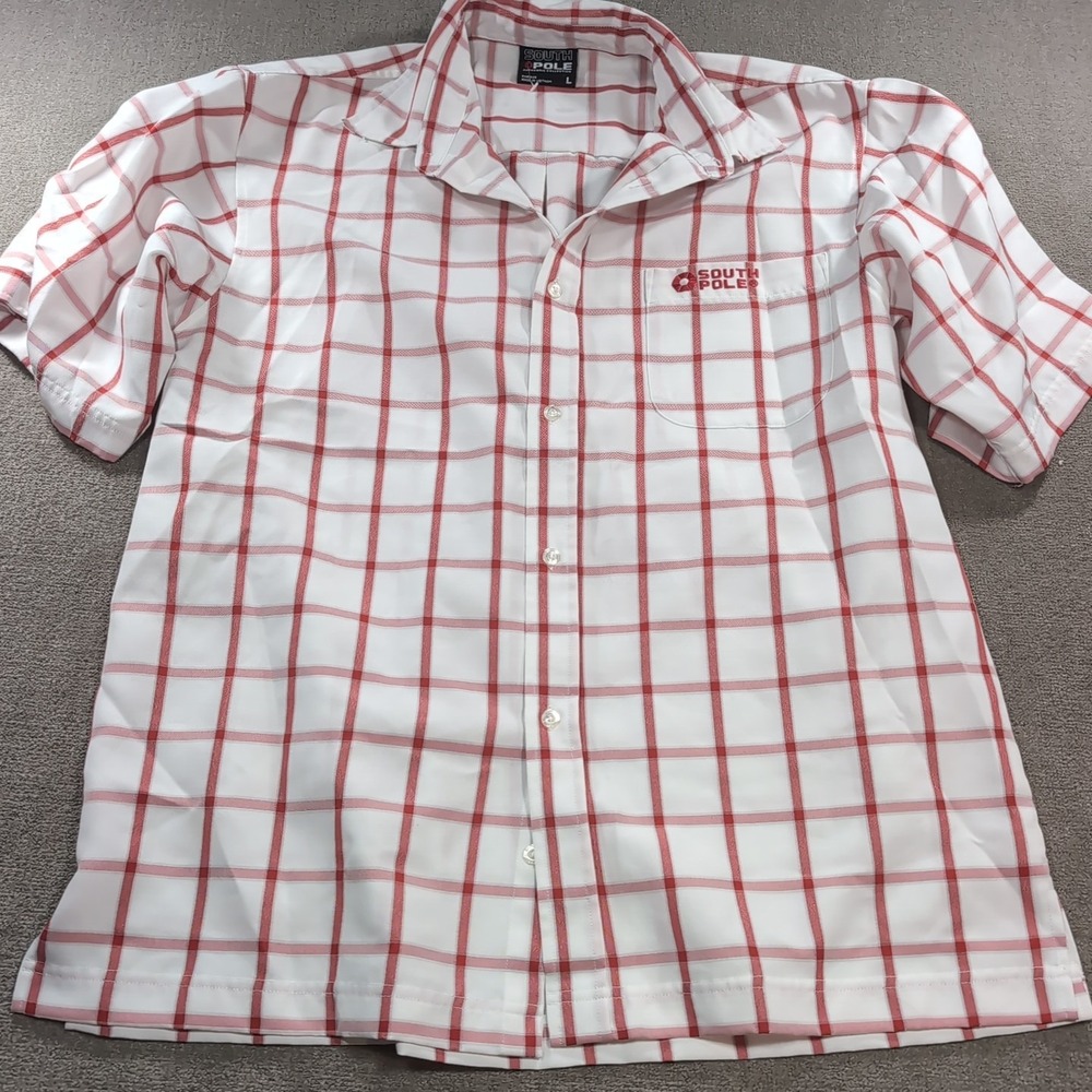 South Pole Men's L‎ Large Red Plaid Short Sleeve Button-Up Collared Shirt